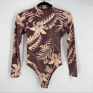 Rhythm Brown Tan Coco Mock Neck Long Sleeve Mahina Surf Suit Size S